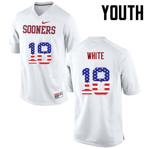 Youth Oklahoma Sooners #18 Jason White College Football USA Flag Fashion Jerseys-White - Click Image to Close